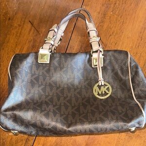 Michael Kors Black and Tan Monogram Handbag